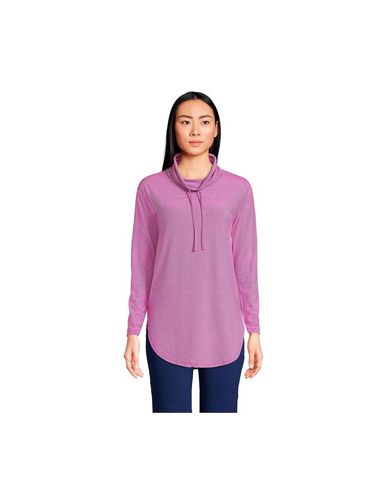 Women's Petite Power Performance Cowl Neck Top Baltic teal/pink space dye $38.97 Tops