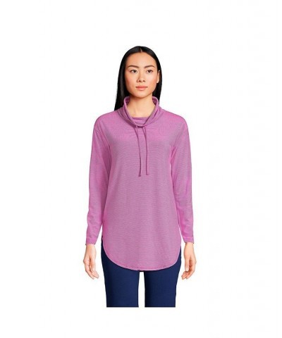 Women's Petite Power Performance Cowl Neck Top Baltic teal/pink space dye $38.97 Tops