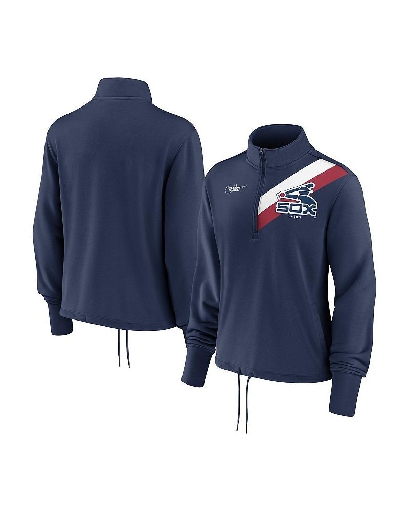 Women's Navy Chicago White Sox 1981-85 Cooperstown Collection Rewind Stripe Performance Half-Zip Pullover Blue $39.95 Sweatsh...