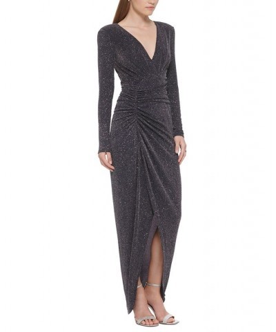 Women's Metallic-Threaded Evening Gown Navy $85.28 Dresses