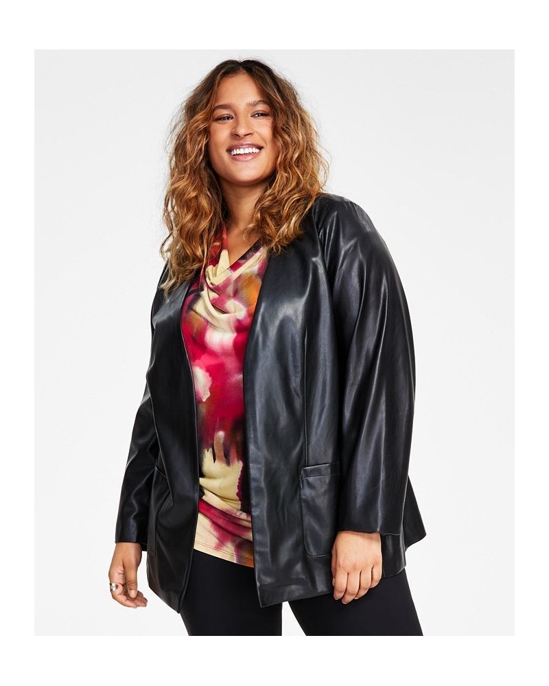 Plus Size Faux-Leather Open-Front Jacket Black $39.11 Jackets