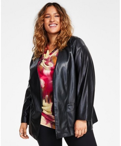 Plus Size Faux-Leather Open-Front Jacket Black $39.11 Jackets