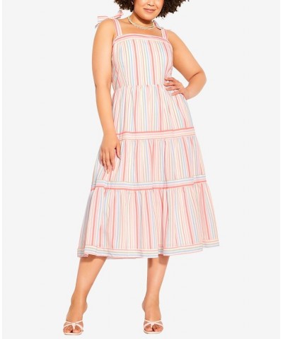 Plus Size Trendy Shelly Midi Dress Pastel Stripe $68.54 Dresses