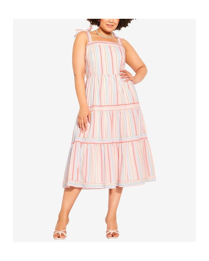 Plus Size Trendy Shelly Midi Dress Pastel Stripe $68.54 Dresses