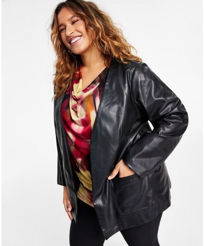 Plus Size Faux-Leather Open-Front Jacket Black $39.11 Jackets