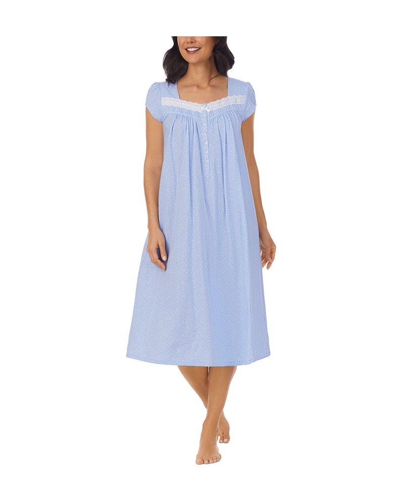 Women's Cap-Sleeve Cotton Nightgown Blue Grd White Pogment $32.56 Sleepwear