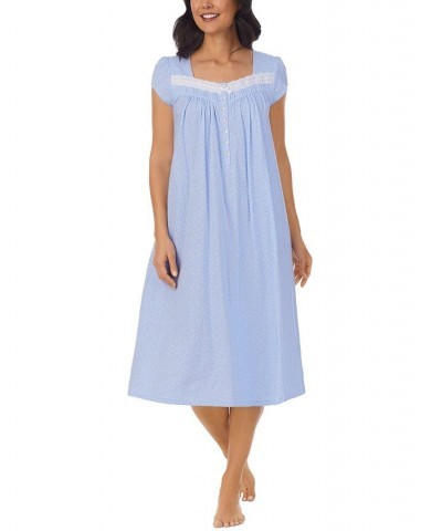 Women's Cap-Sleeve Cotton Nightgown Blue Grd White Pogment $32.56 Sleepwear