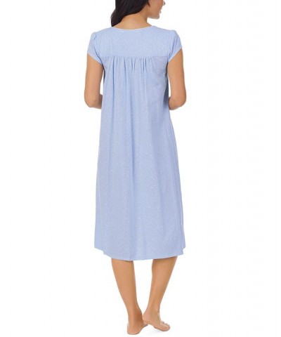 Women's Cap-Sleeve Cotton Nightgown Blue Grd White Pogment $32.56 Sleepwear