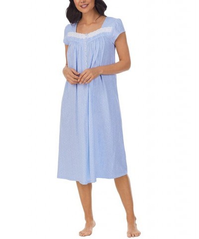 Women's Cap-Sleeve Cotton Nightgown Blue Grd White Pogment $32.56 Sleepwear