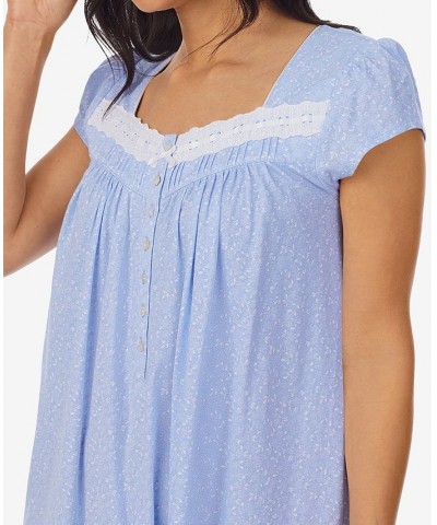 Women's Cap-Sleeve Cotton Nightgown Blue Grd White Pogment $32.56 Sleepwear