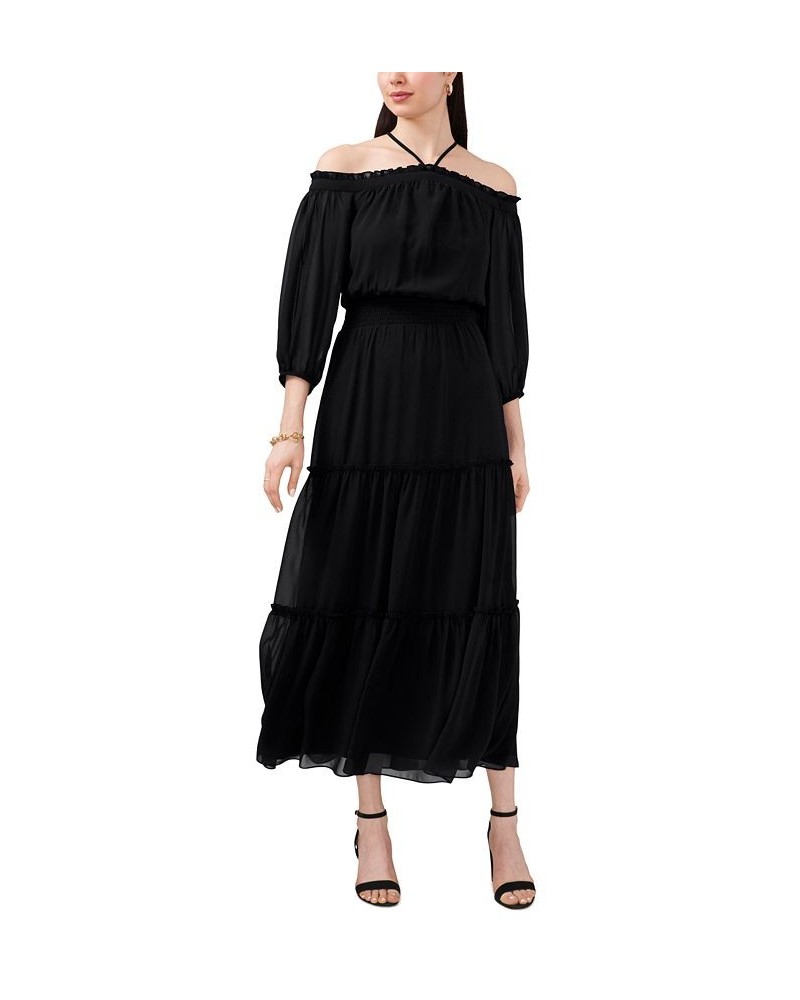 Women's Cold-Shoulder Smocked-Waist Maxi Dress Black $40.46 Dresses