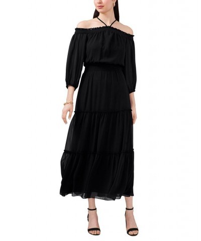 Women's Cold-Shoulder Smocked-Waist Maxi Dress Black $40.46 Dresses