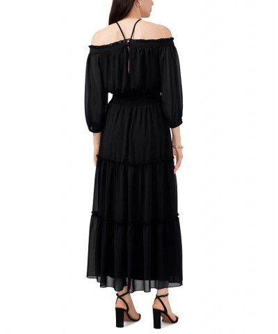 Women's Cold-Shoulder Smocked-Waist Maxi Dress Black $40.46 Dresses