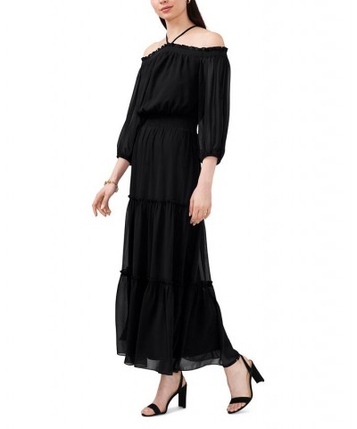 Women's Cold-Shoulder Smocked-Waist Maxi Dress Black $40.46 Dresses