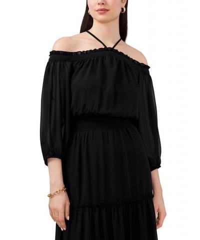 Women's Cold-Shoulder Smocked-Waist Maxi Dress Black $40.46 Dresses