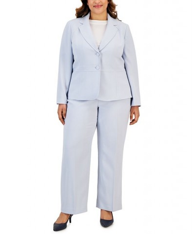 Plus Size Crepe Two-Button Blazer Pantsuit Blue $90.75 Suits