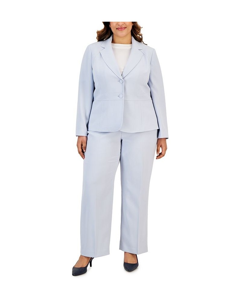 Plus Size Crepe Two-Button Blazer Pantsuit Blue $90.75 Suits