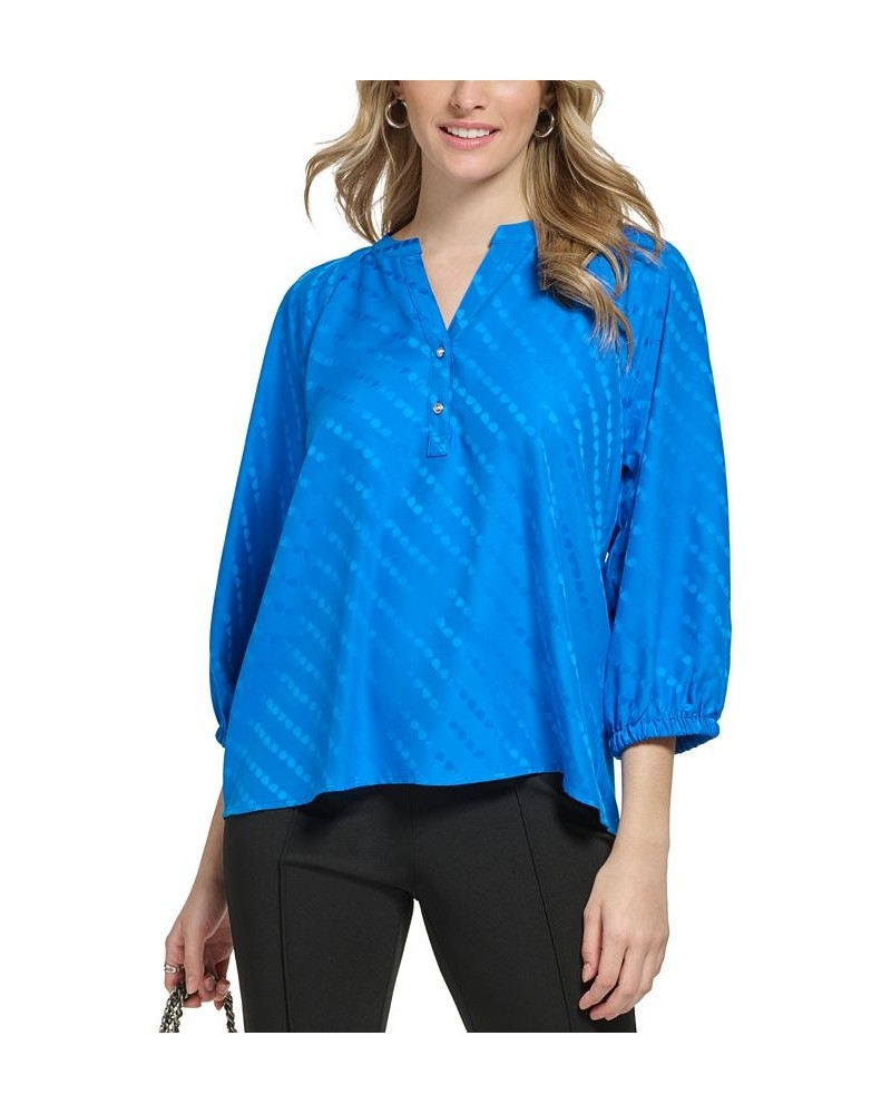 Women's Sunglass Jacquard Blouse Deep French Blue $28.03 Tops