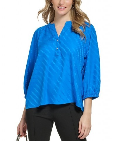 Women's Sunglass Jacquard Blouse Deep French Blue $28.03 Tops