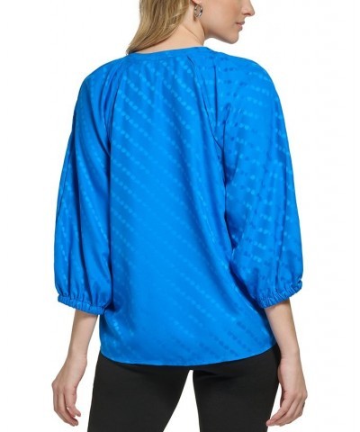 Women's Sunglass Jacquard Blouse Deep French Blue $28.03 Tops