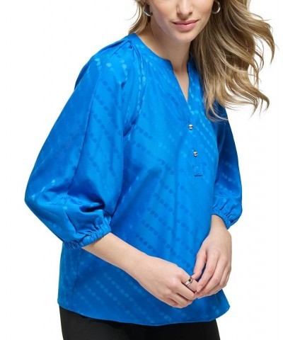 Women's Sunglass Jacquard Blouse Deep French Blue $28.03 Tops