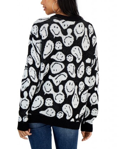 Juniors' Drip Smiley Crewneck Pullover Sweater Black $13.28 Sweaters