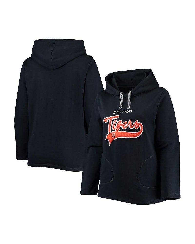 Women's Navy Detroit Tigers Plus Size Side Split Pullover Hoodie Navy $34.03 Sweatshirts