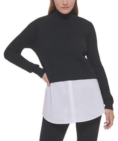 Women's Mixed Media Long-Sleeve Sweater Black $35.04 Sweaters