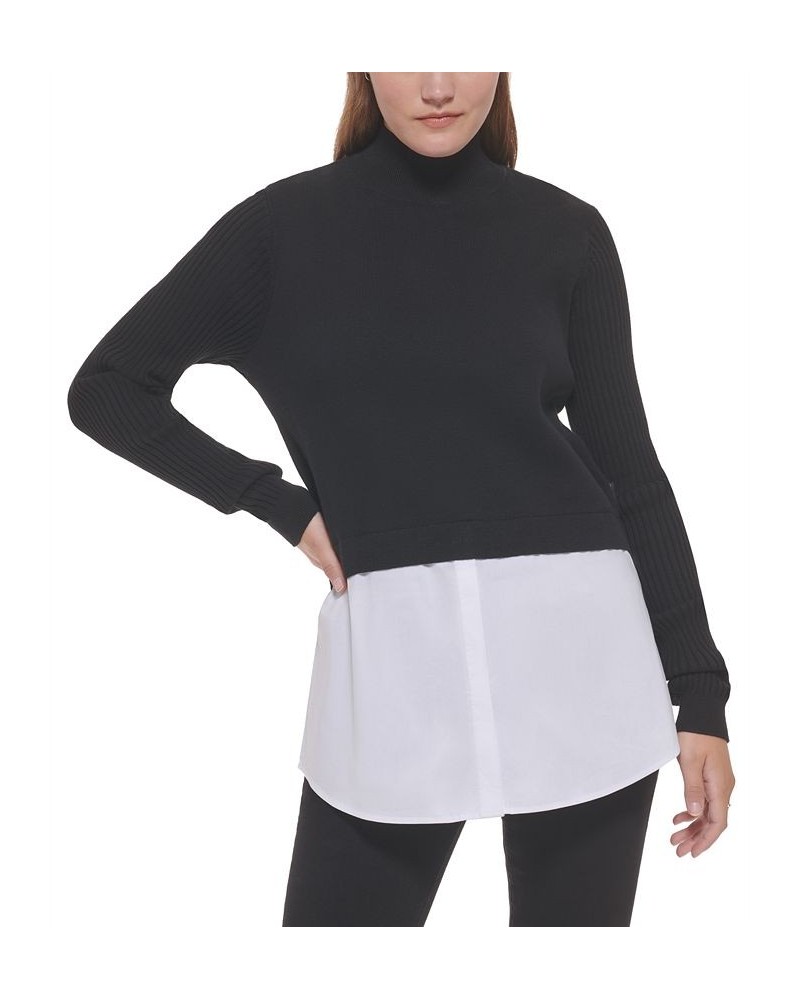 Women's Mixed Media Long-Sleeve Sweater Black $35.04 Sweaters