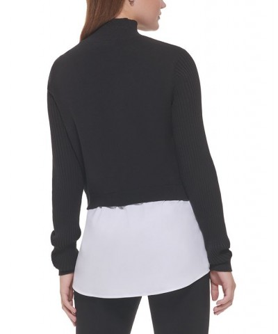 Women's Mixed Media Long-Sleeve Sweater Black $35.04 Sweaters