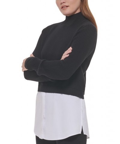 Women's Mixed Media Long-Sleeve Sweater Black $35.04 Sweaters