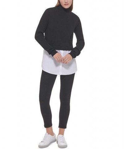 Women's Mixed Media Long-Sleeve Sweater Black $35.04 Sweaters