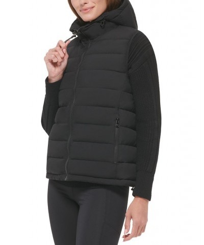 Women's Hooded Quilted Zip-Front Vest Black $30.10 Coats