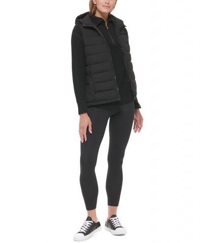 Women's Hooded Quilted Zip-Front Vest Black $30.10 Coats