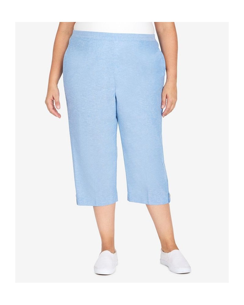 Plus Size Set Sail Casual Button Tab Capri Pants Marine Blue $33.02 Pants