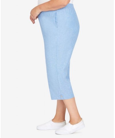 Plus Size Set Sail Casual Button Tab Capri Pants Marine Blue $33.02 Pants