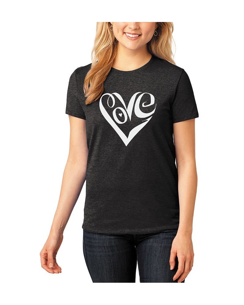 Women's Premium Blend Word Art Script Love Heart T-shirt Black $18.86 Tops