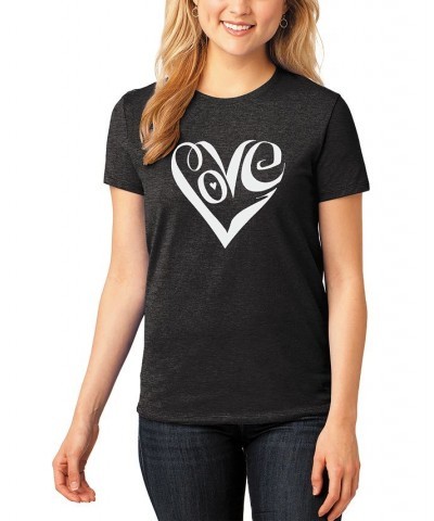 Women's Premium Blend Word Art Script Love Heart T-shirt Black $18.86 Tops