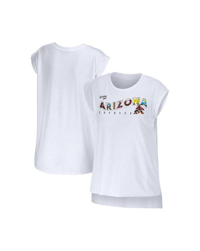 Women's White Arizona Coyotes Greetings From Muscle T-shirt White $29.49 Tops