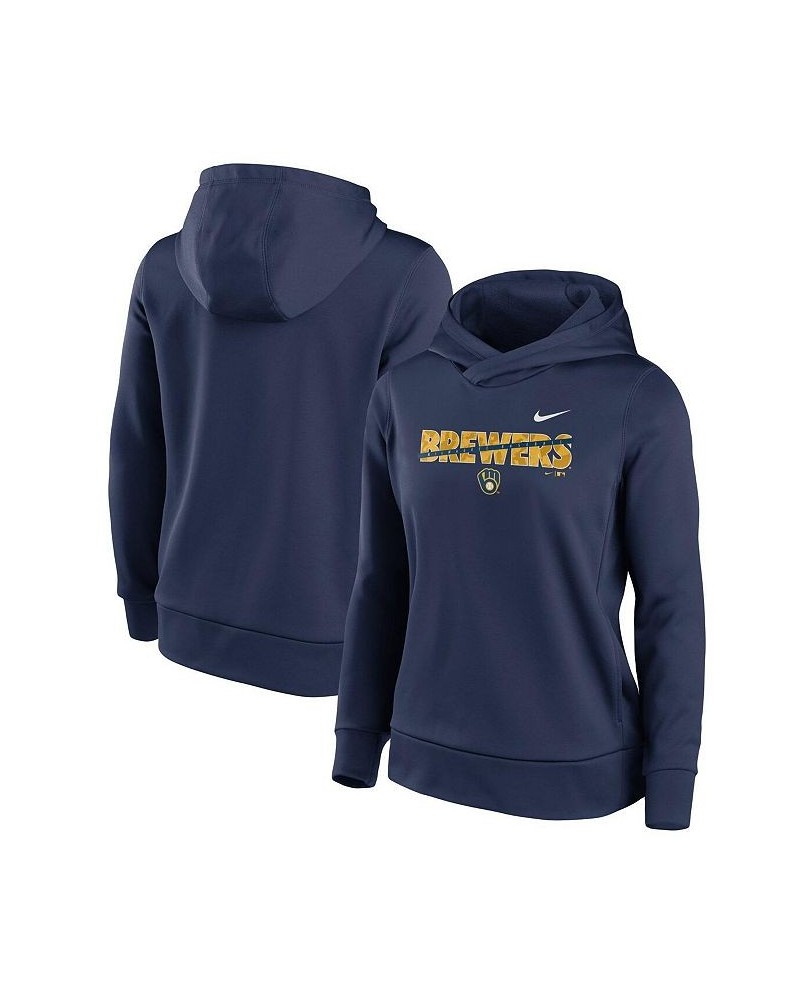 Women's Navy Milwaukee Brewers Club Angle Performance Pullover Hoodie Navy $49.49 Sweatshirts