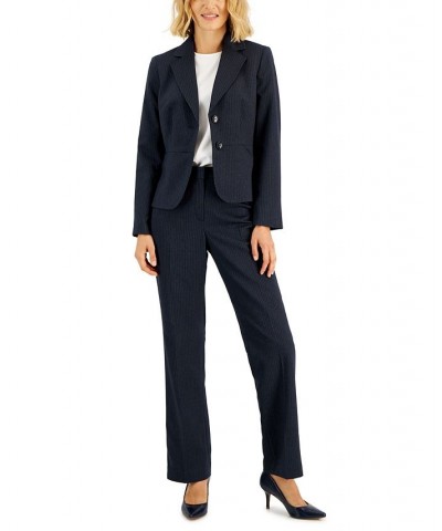 Women's Two-Button Pinstriped Pantsuit Regular & Petite Blue $45.00 Suits