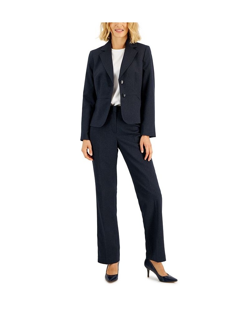 Women's Two-Button Pinstriped Pantsuit Regular & Petite Blue $45.00 Suits