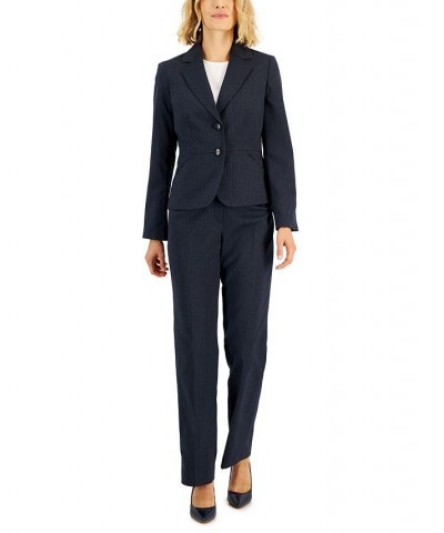 Women's Two-Button Pinstriped Pantsuit Regular & Petite Blue $45.00 Suits