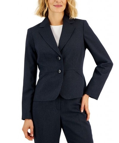 Women's Two-Button Pinstriped Pantsuit Regular & Petite Blue $45.00 Suits