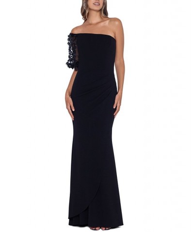 Floral Appliqué One-Shoulder Gown Black $130.05 Dresses