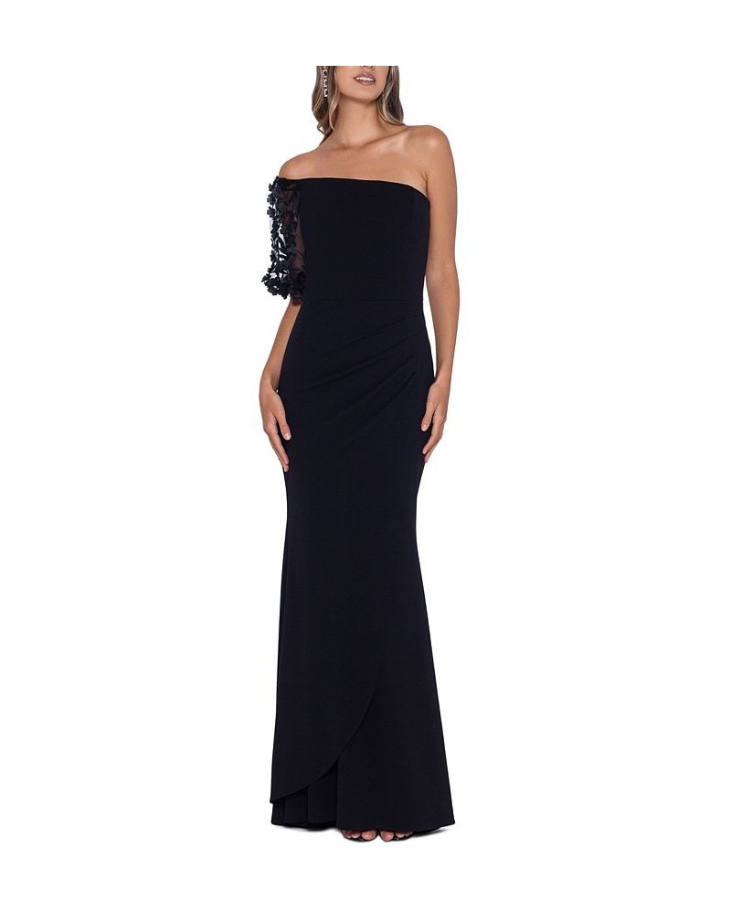 Floral Appliqué One-Shoulder Gown Black $130.05 Dresses