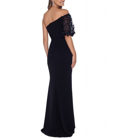 Floral Appliqué One-Shoulder Gown Black $130.05 Dresses