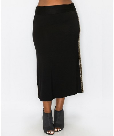 Plus Size Sequin Side Contrast Fold Over Midi Skirt Gold-Tone Black $16.80 Skirts