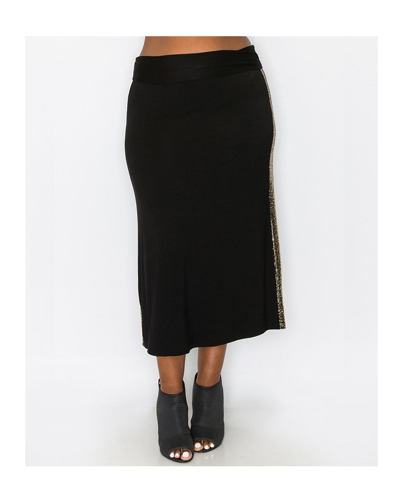 Plus Size Sequin Side Contrast Fold Over Midi Skirt Gold-Tone Black $16.80 Skirts