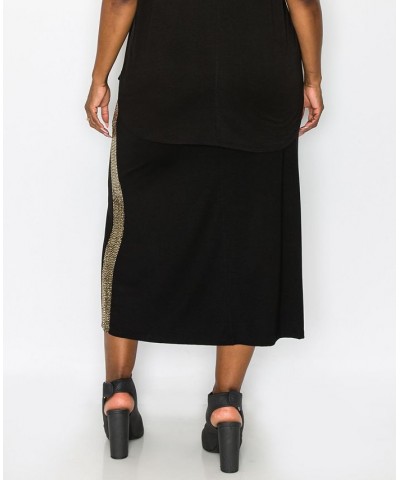 Plus Size Sequin Side Contrast Fold Over Midi Skirt Gold-Tone Black $16.80 Skirts